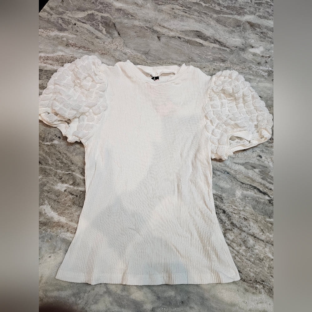 SHEIN MOD White Ribbed Puff Sleeve Top NWT – Size L